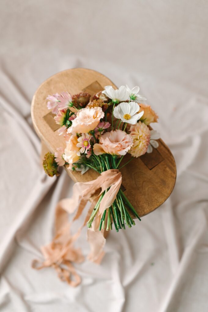 Closeup detail photograph of a floral bouquet