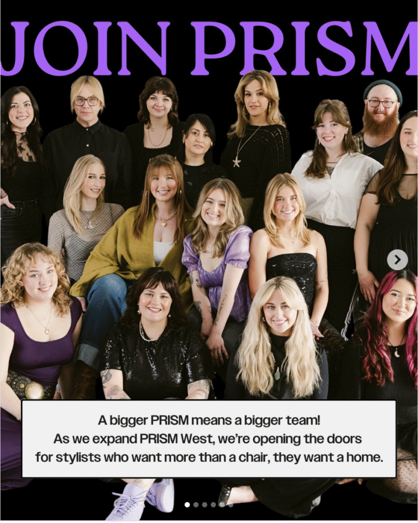 Salon hiring announcement created with professional branding photography in Richmond for marketing and recruitment.