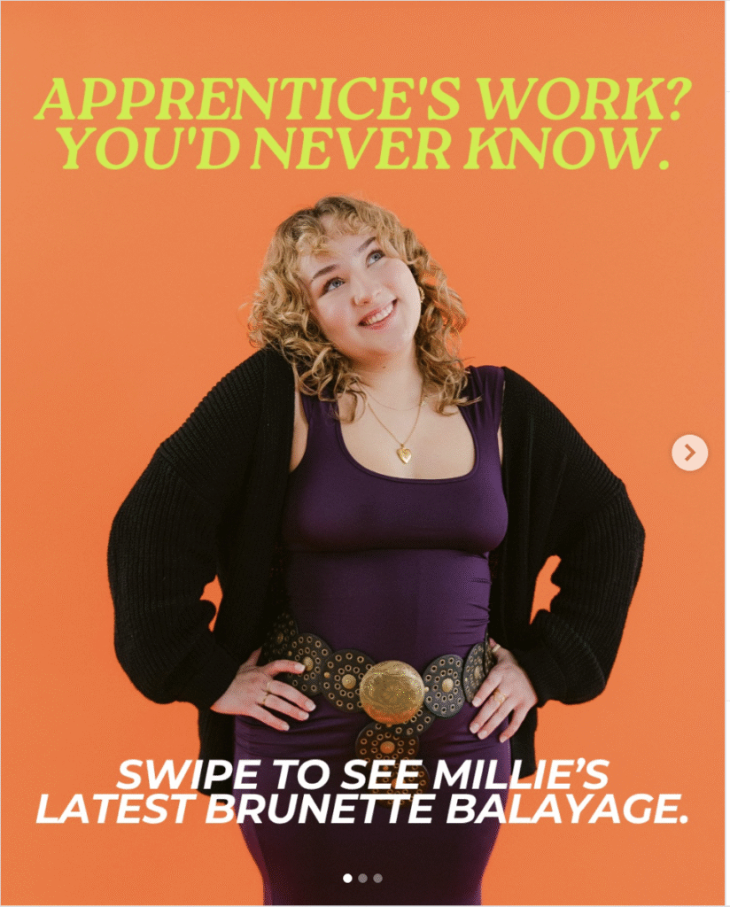 Professional branding photography example of brunette balayage used to compare Richmond branding photography vs iPhone photos.