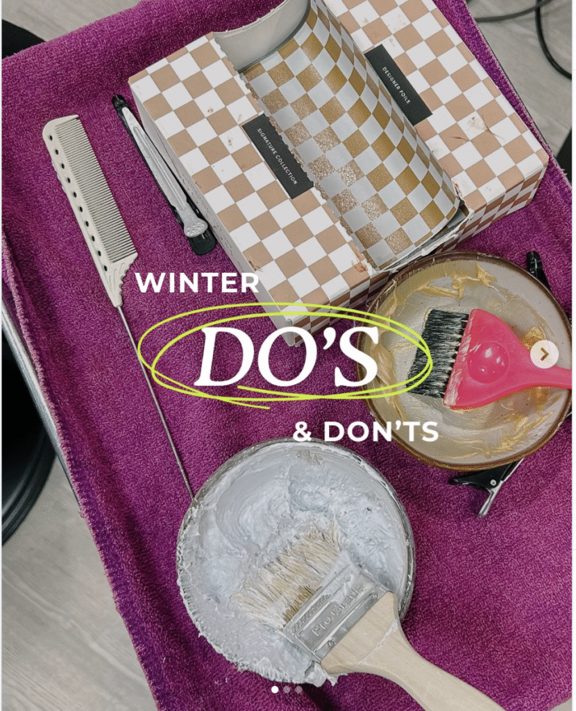 Behind-the-scenes iPhone photo of hair color tools used as an example in Richmond branding photography vs iPhone photos comparison.