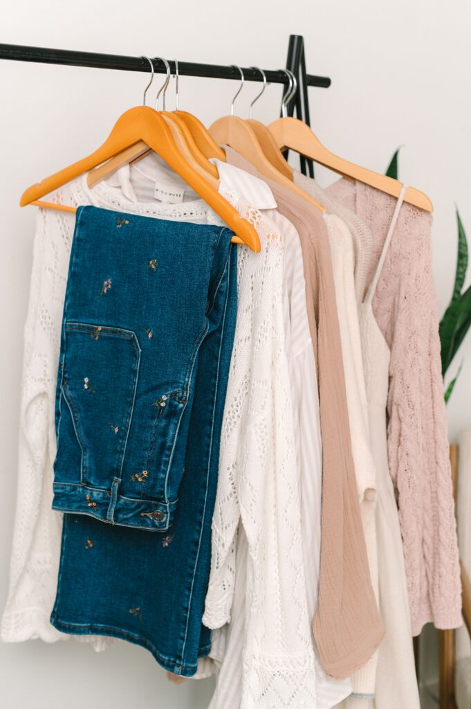 Clothing rack with boutique outfits during branding photoshoot in Richmond VA