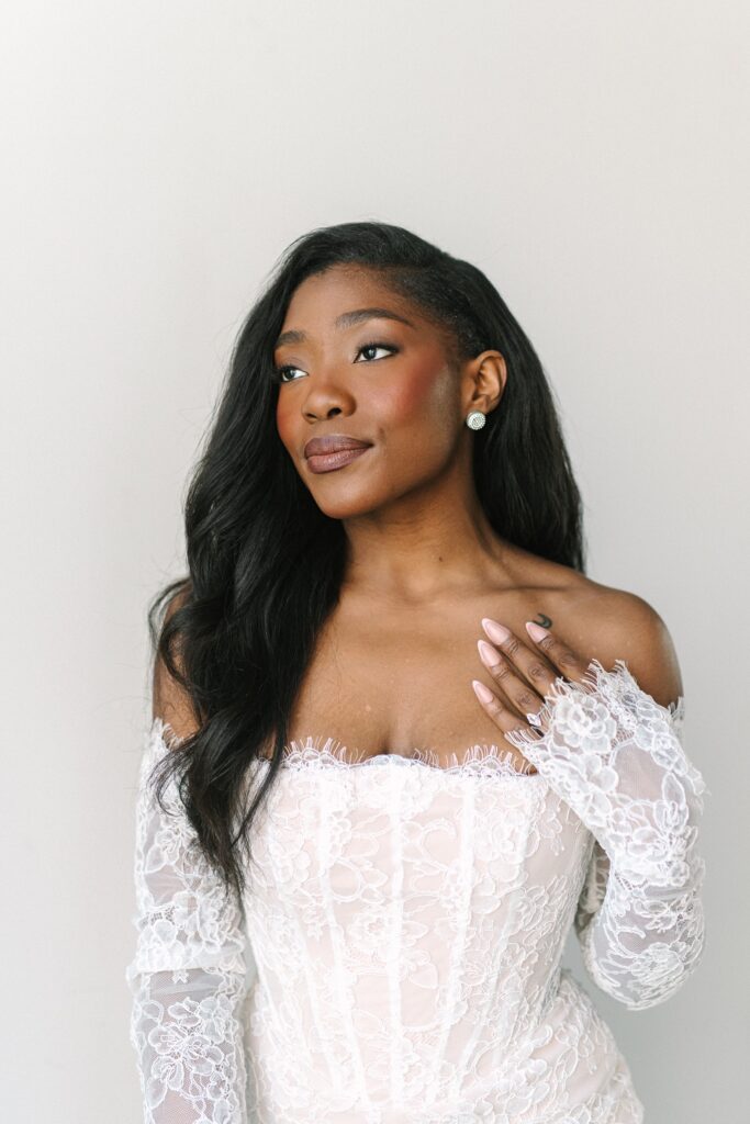 bridal portrait showcasing makeup during a luxury wedding photoshoot photographed by a Richmond branding photographer.