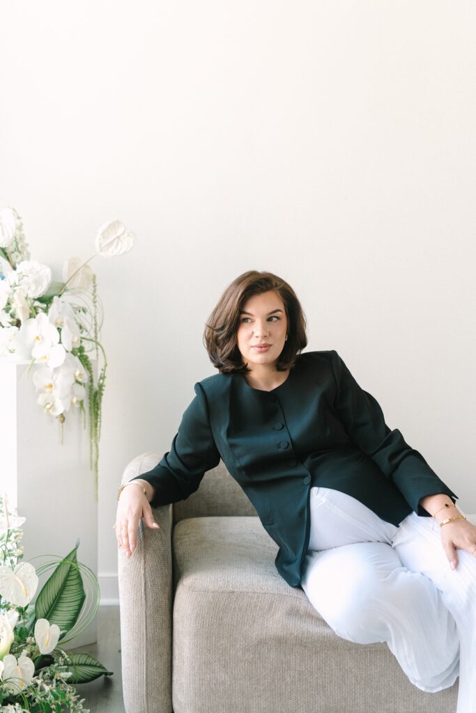 Luxury wedding makeup artist portrait for personal branding and business marketing by a Richmond branding photographer.