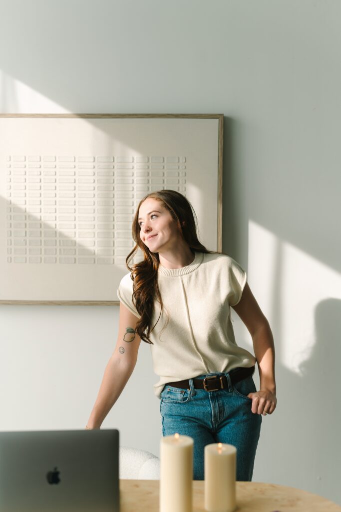 Therapist behind a desk during a branding photography session in Richmond, VA