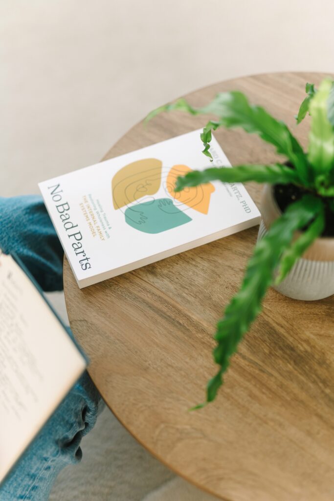 detail photo of a therapy book on a table during a branding photography session.