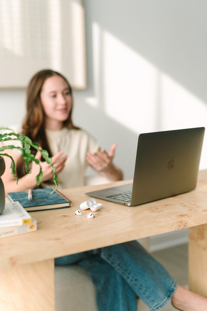 Therapist at her computer during personal branding session